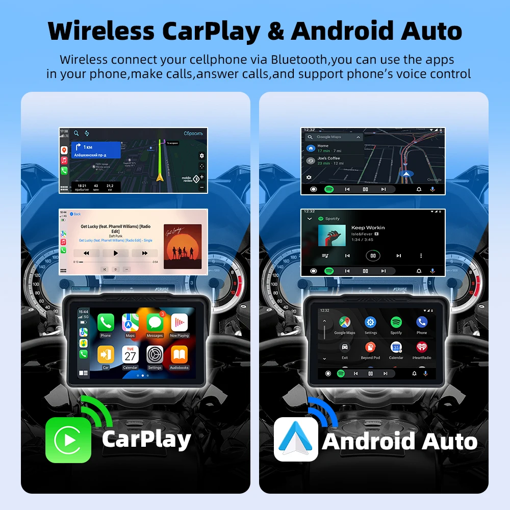 EKIY MTC04 7 inch Motorcycle CarPlay Navigation Wireless CarPlay Android Auto Airplay Display Screen Motorcycle Monitor Portable