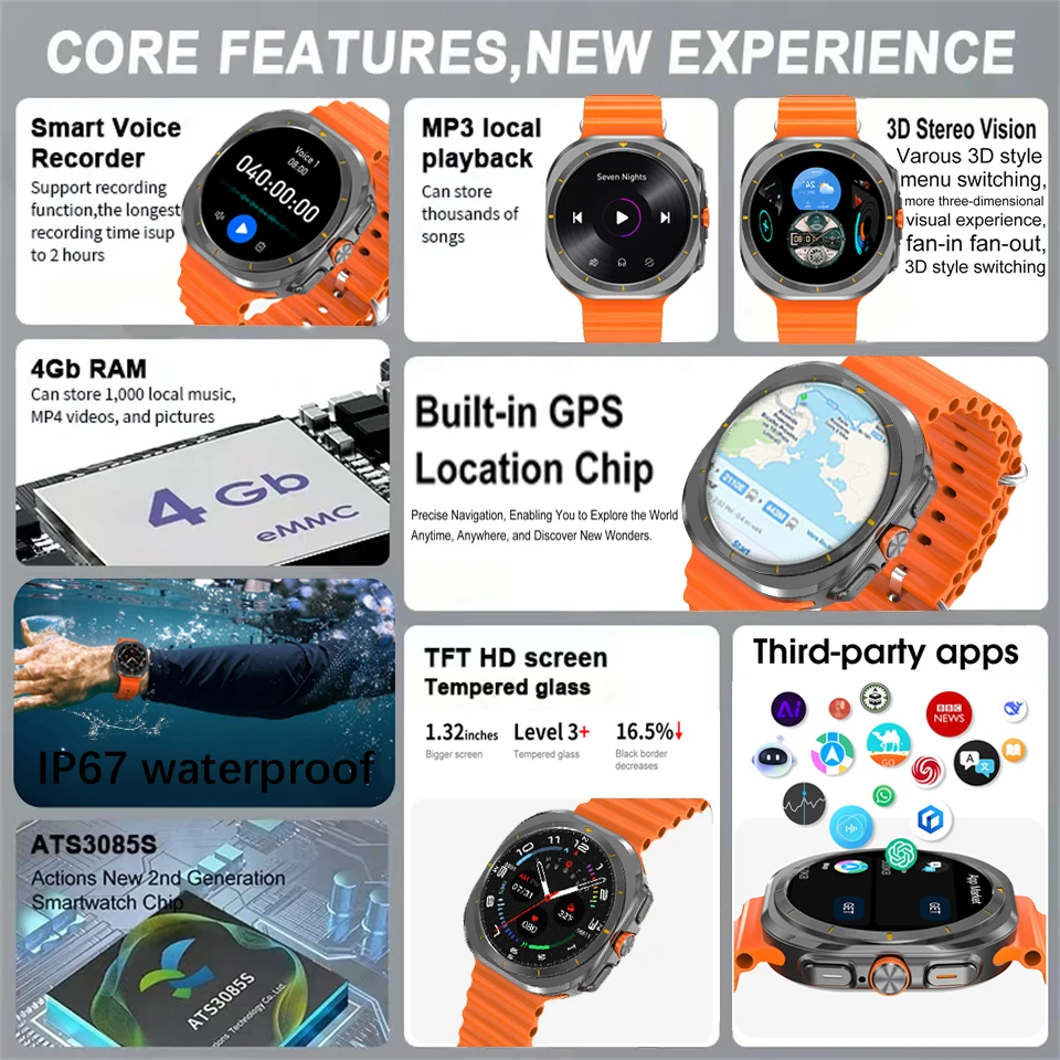 2025New DT Watch 7 Ultra Smart Watch 32GB Memory 3D Video Display Sports Watch GPS NFC Compass MP3 MP4 Play Smartwatch Men Women - Image 2