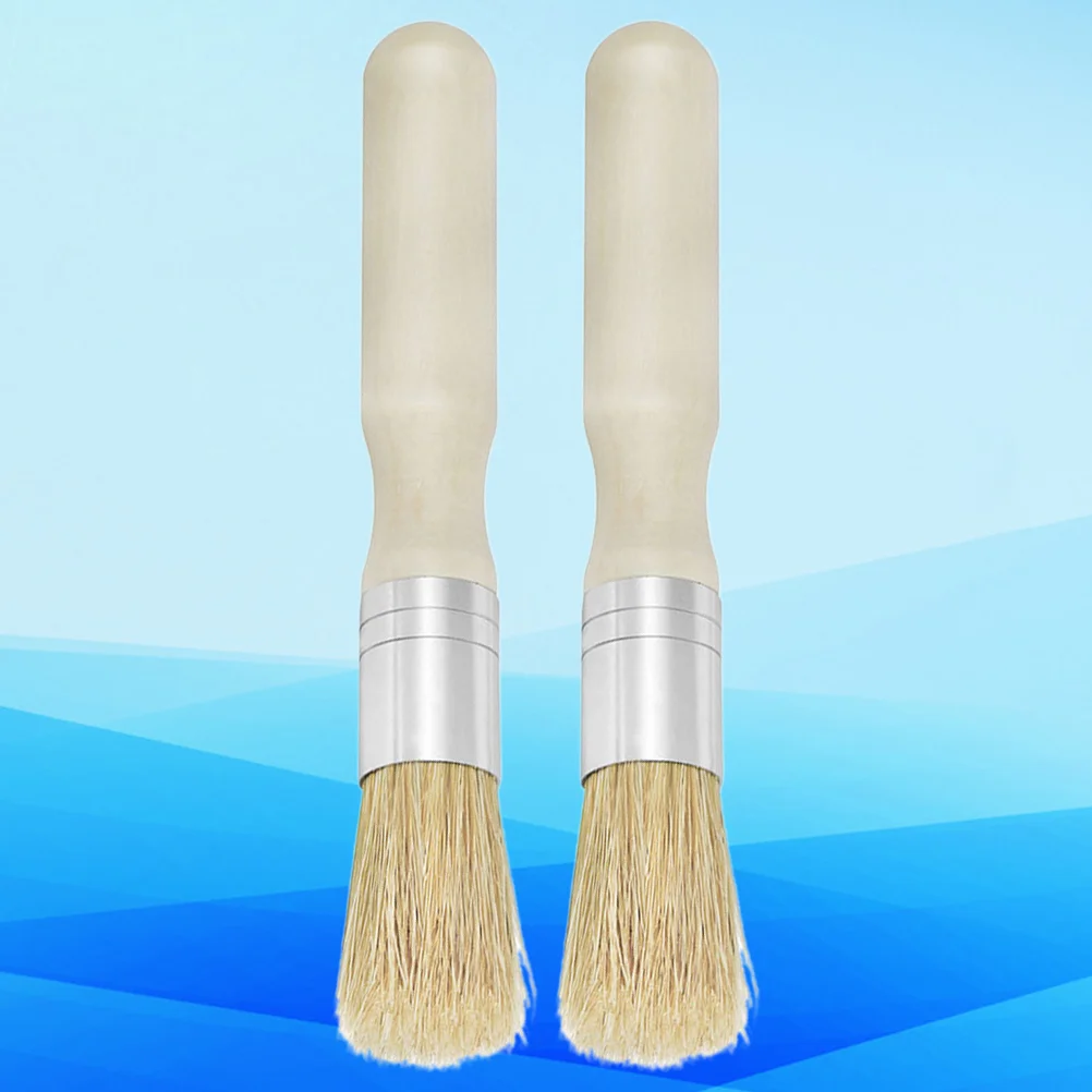 2 Pcs Comfortable Grip Brush Small Painting Tool Acrylic Round Fine Workmanship Bristle Stencil Wooden Oil Pig Mane