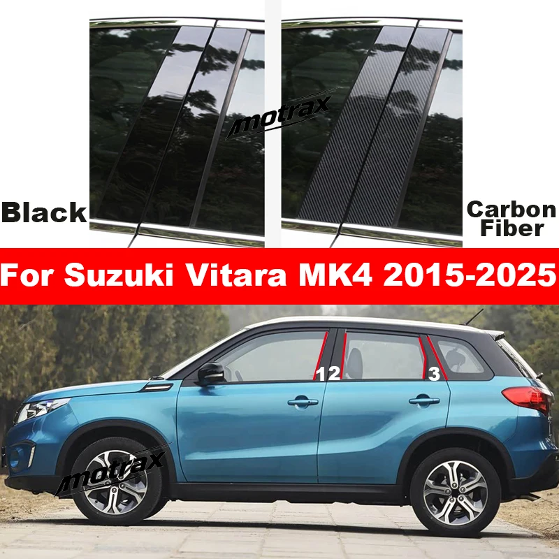 Car Glossy PC Window Decoration Pillar Posts Door Trim Stickers Exterior Accessories for Suzuki Vitara MK4 2015-2025