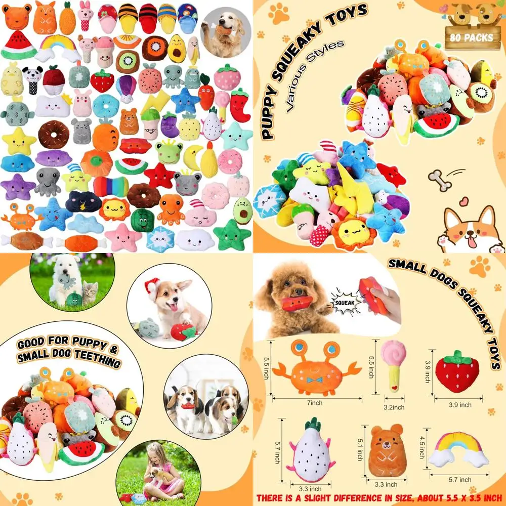 

Small Dog Squeaky Toys Bulk, 80 Pcs Chew Toys for Puppies, Plush Stuffed Toys with Squeakers, Ideal for Small to Medium Dogs, Pe