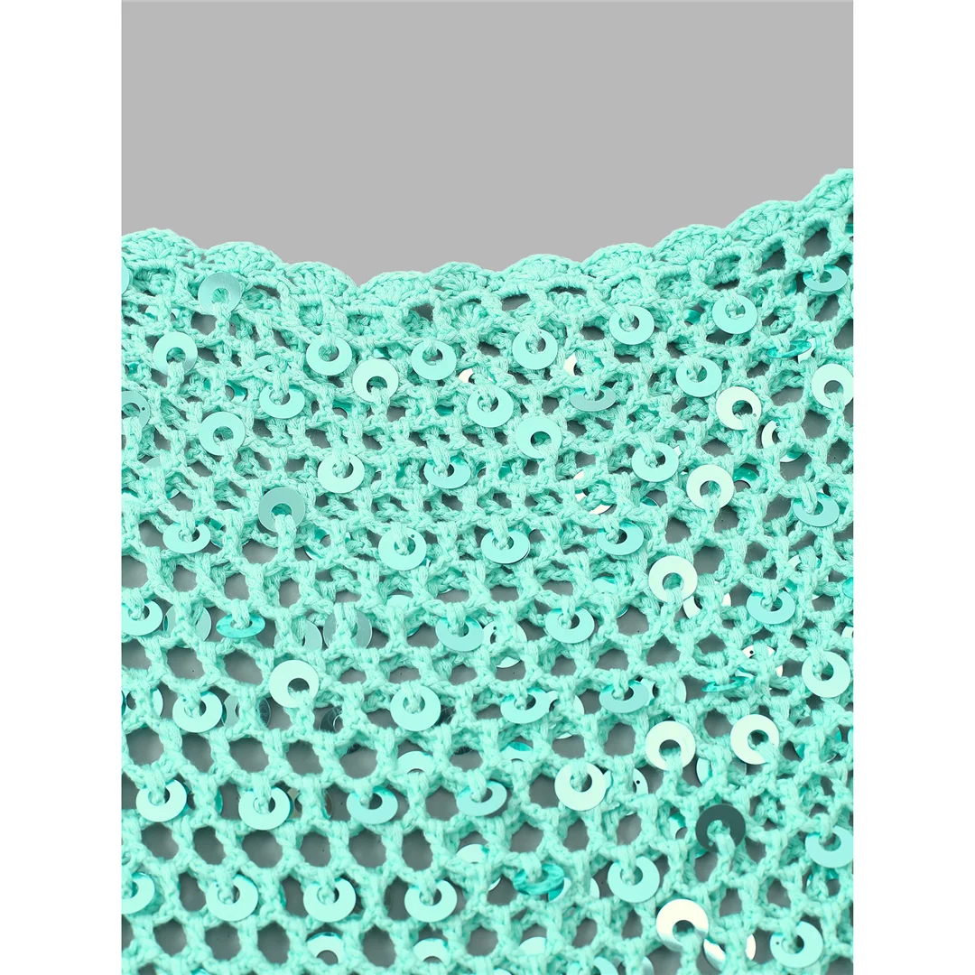 XS - XL Quasten Pailletten Einfarbige Häkel- und Strick-Tunika Strand-Überwurf Strandtop Strandkleidung Damen V8287 – Detail 37