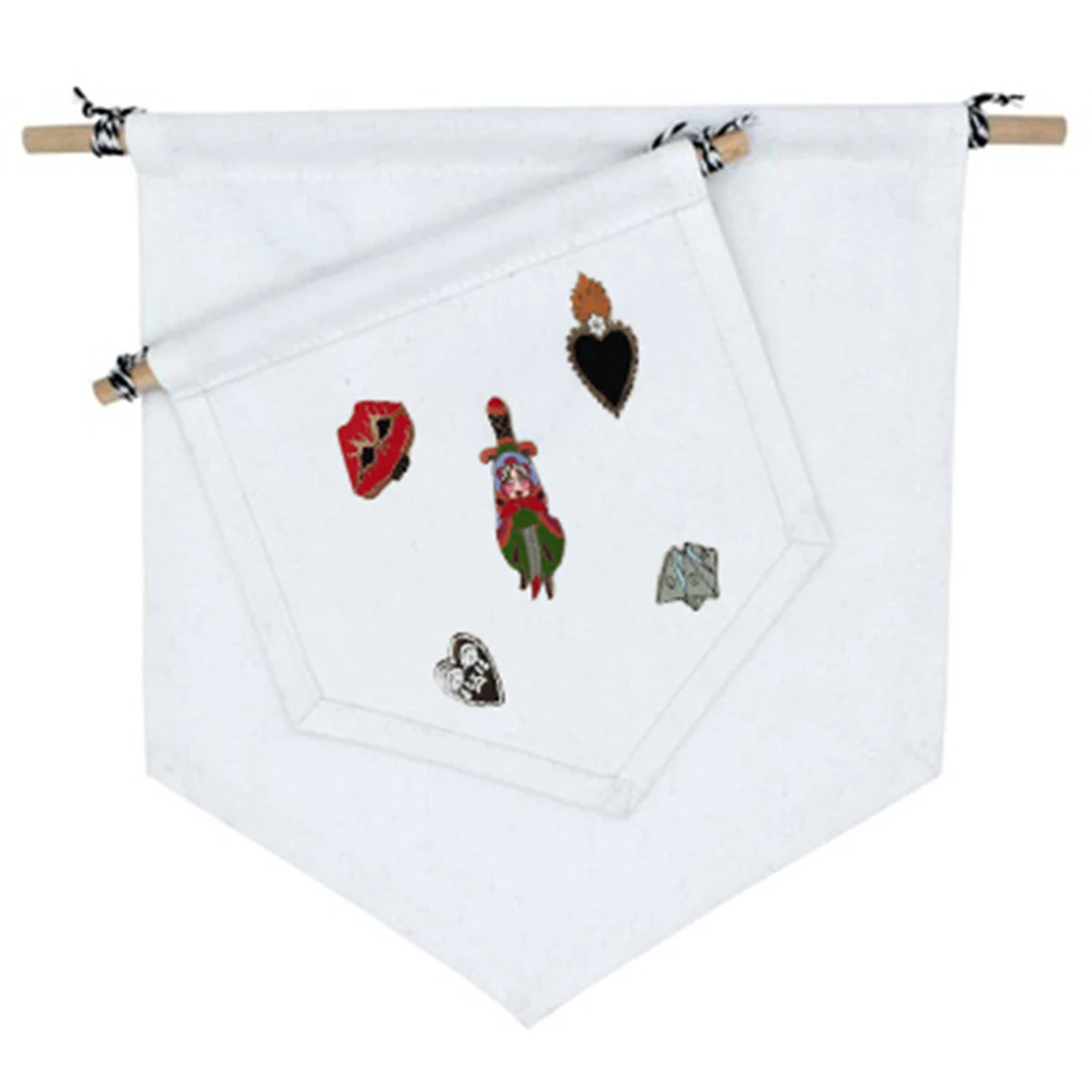 

White Display Pennant Banner Enamel Lapel Badge Flag Plain Canvas Wall Hanging Organizer for Collections Decor