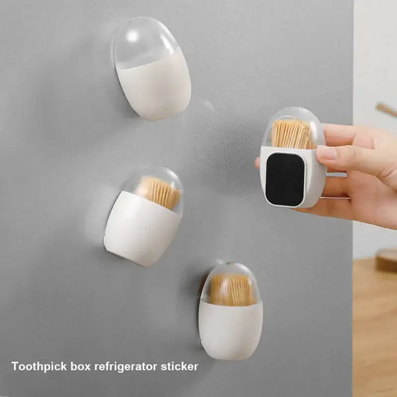 Oval Toothpick Storage Case Portable Toothpick Dispenser Magnetic Toothpick Box ABS Plastic Fridge Magnet 1Pc Toothpick Holders