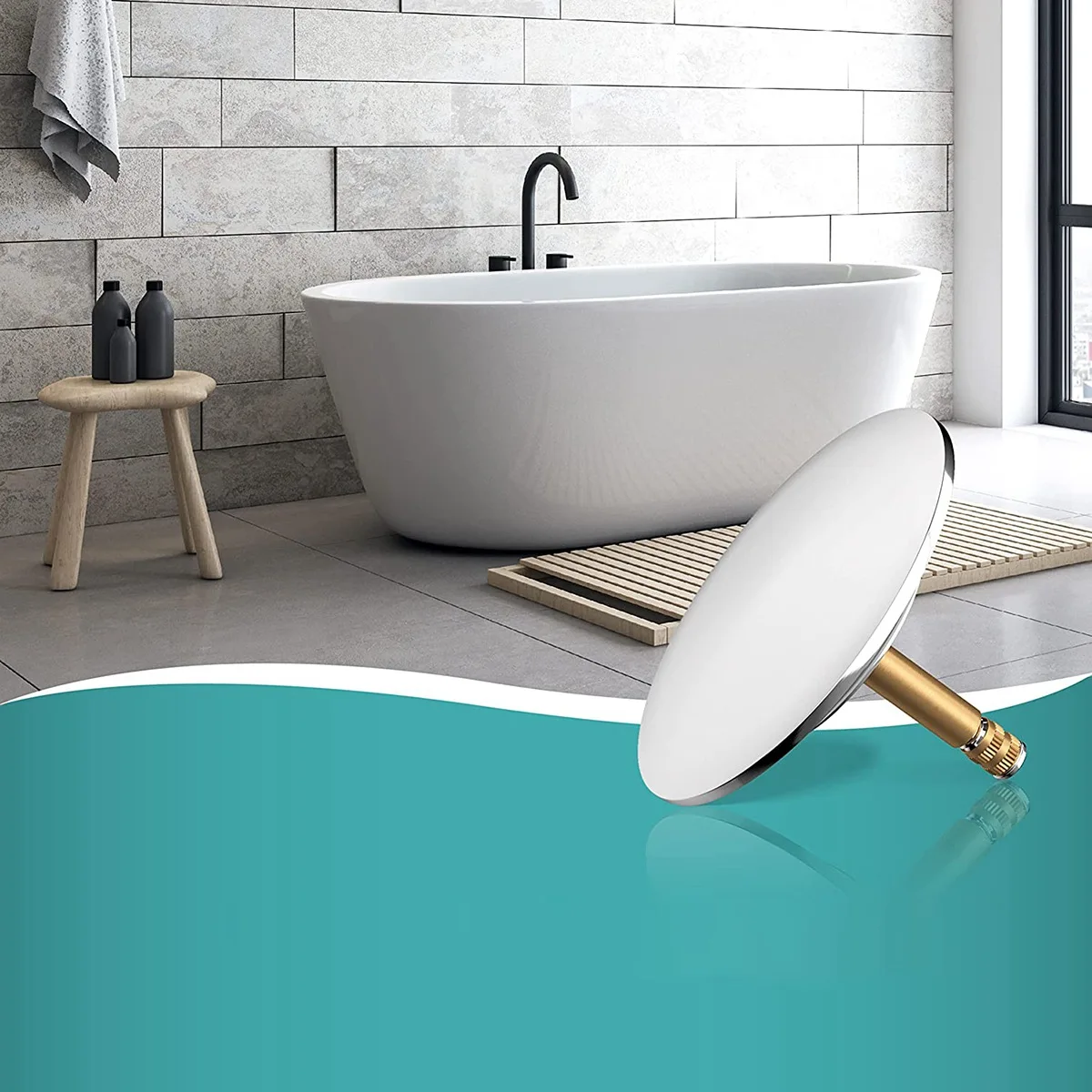 Tapón de baño con ajuste Universal, tapón de bañera a prueba de óxido con doble sello, tapón de baño para cualquier bañera estándar en cromo