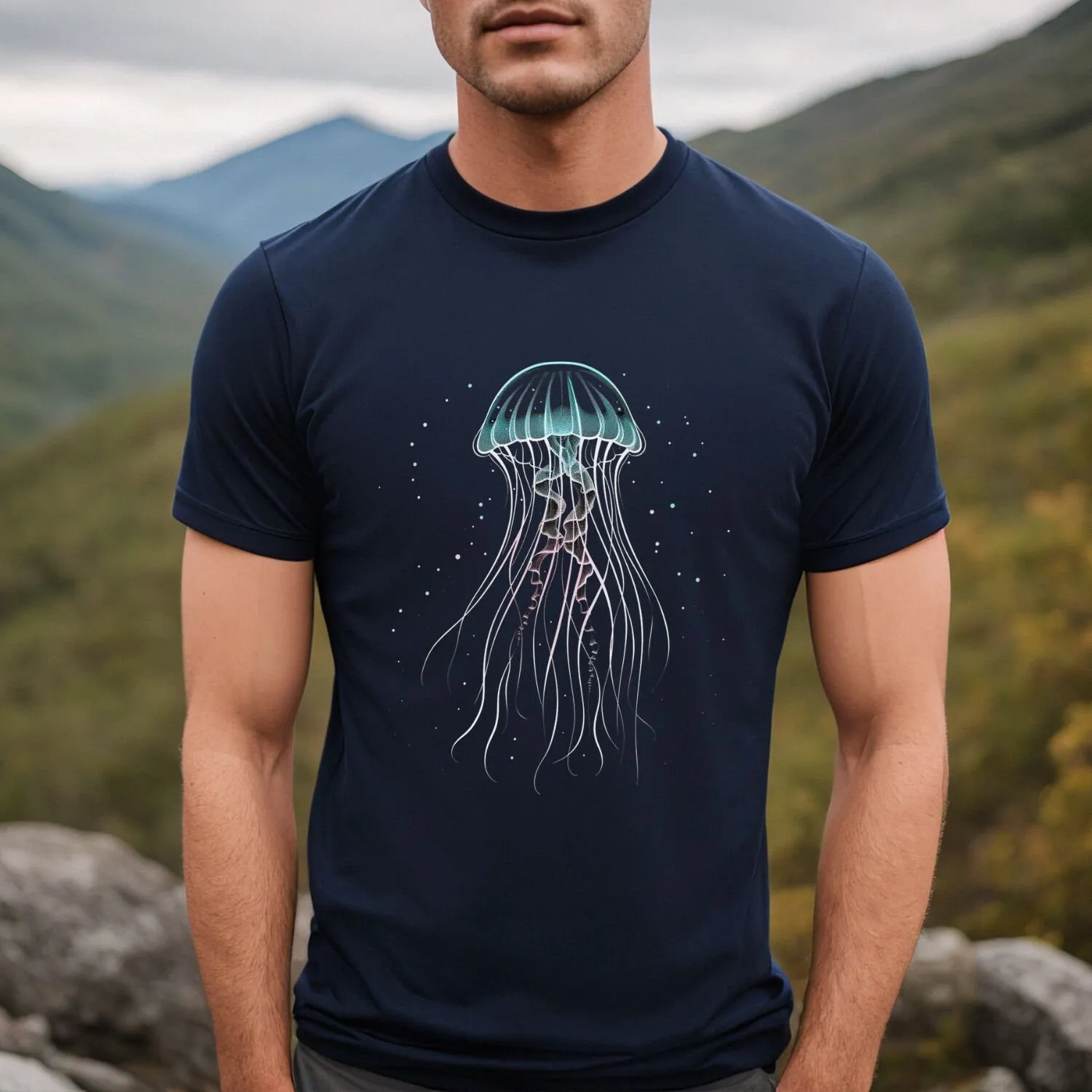 Jellyfish T Shirt Animal Print Ocean Vintage Psychedelic For Him