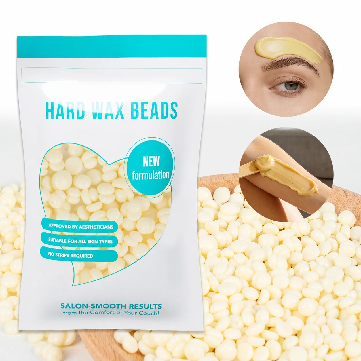 Honey Scent Hard Wax Beans Hair Removal Kit, Gentle Depilatory Wax Set with Disposable Applicator Sticks for Large Area Waxing