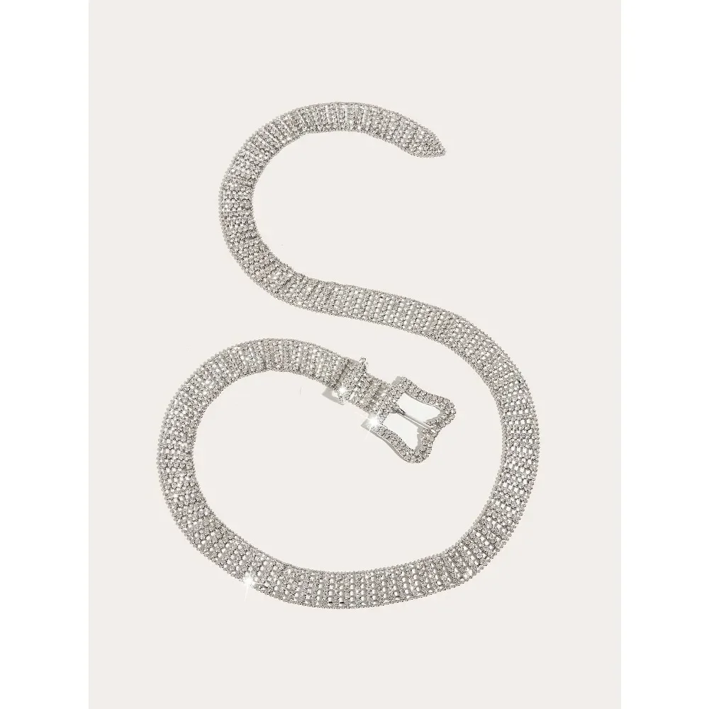 

Модный серебристый ремень со стразами в виде короны в 5 рядов