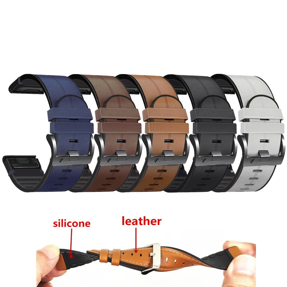 Silicone Leather Band For Garmin Fenix 5 5X Plus 6 6X Pro 7 7X 3 3HR 945 Smart Watch Strap Quick Fit 26 22mm Wristbands Bracelet