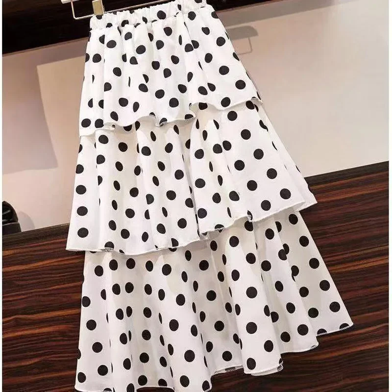 

Summer Fashion Bohr Dot Slim Four Layers Chiffon Skirt Women Classic High Waisted Korean All-match Lady Casual Cake Skirt ERFR