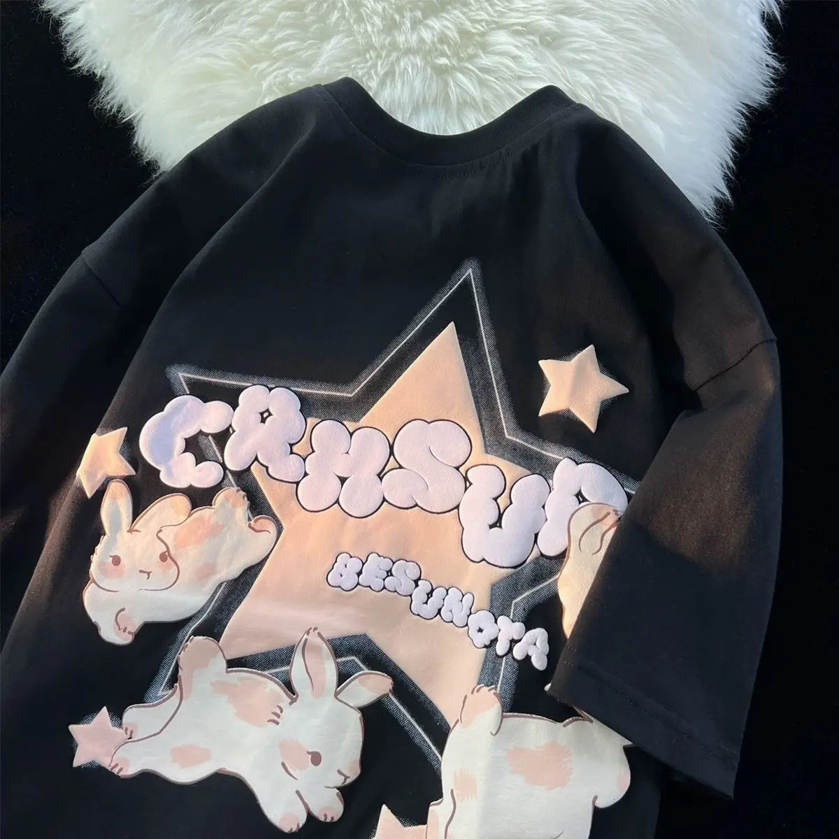 American Sweet Cool Cute Trendy Rabbit Print T Shirt For Women Sweet Casual All-Match Short Sleeve Tee 2024 Summer New Women'S