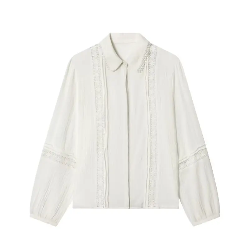 

Elegant Women's Spring Autumn Shirt Lace Collar Long Sleeve Blouse Office Lady Vintage Chic Top