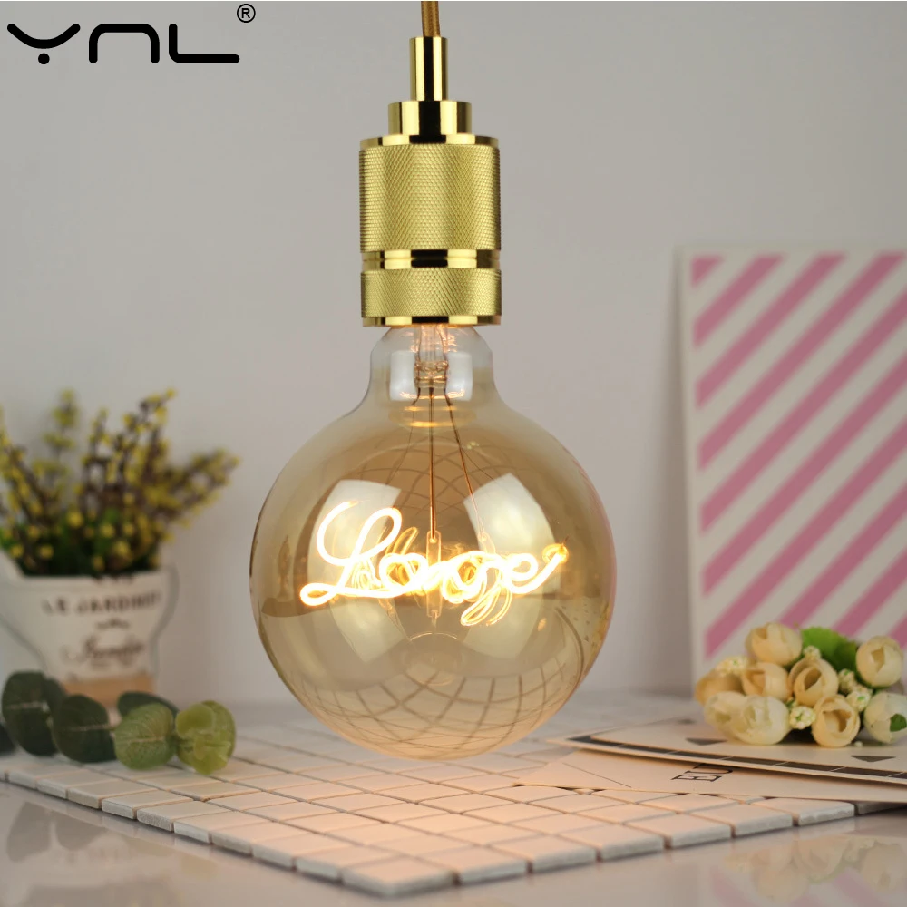 LED Retro Edison Light Bulb E27 220V G125 LED Vintage Glass Light Bulbs Love Lamp For Room Indoor Holiday Wedding Decoration