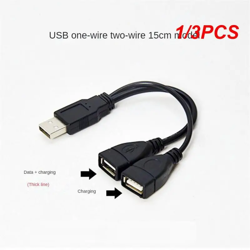 1/3PCS 2.0 A 1 male to 2 Dual USB Female Data Hub Power Adapter Y Splitter USB Charging Power Cable Cord Extension Cable