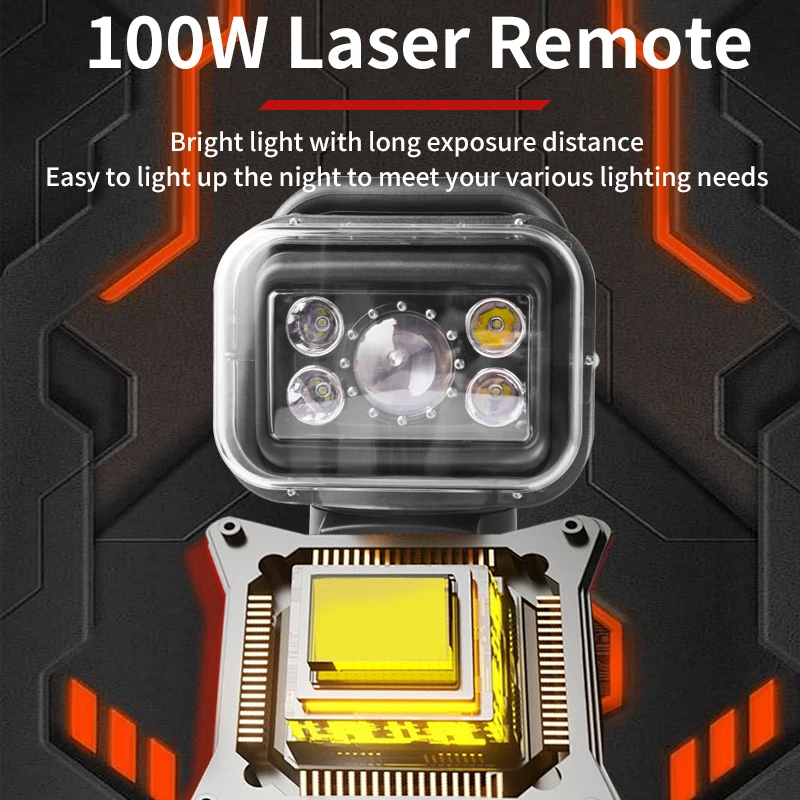 Remote Control LED Search Light 100W Working Lamp Emergency Construction Lights for Boat Off road Car SUV Camping Garden