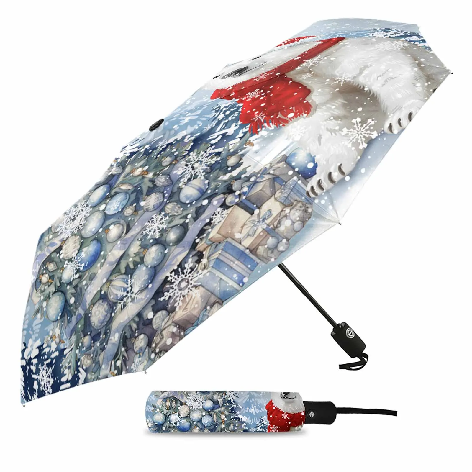 Christmas Snowflakes Retro Koala Outdoor Printed Rain Umbrella for Women Fully-automatic Foldable Sun Umbrella Beach Umbrella