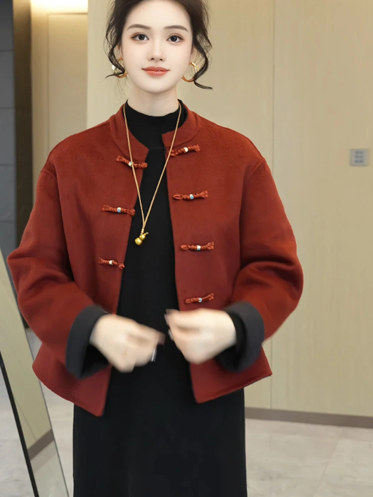 

Ladies Large Size Woolen Coat New Chinese Sle Loose Slimming Faionable Autumn Winter Outerwear Pure Wool Blend Thiened