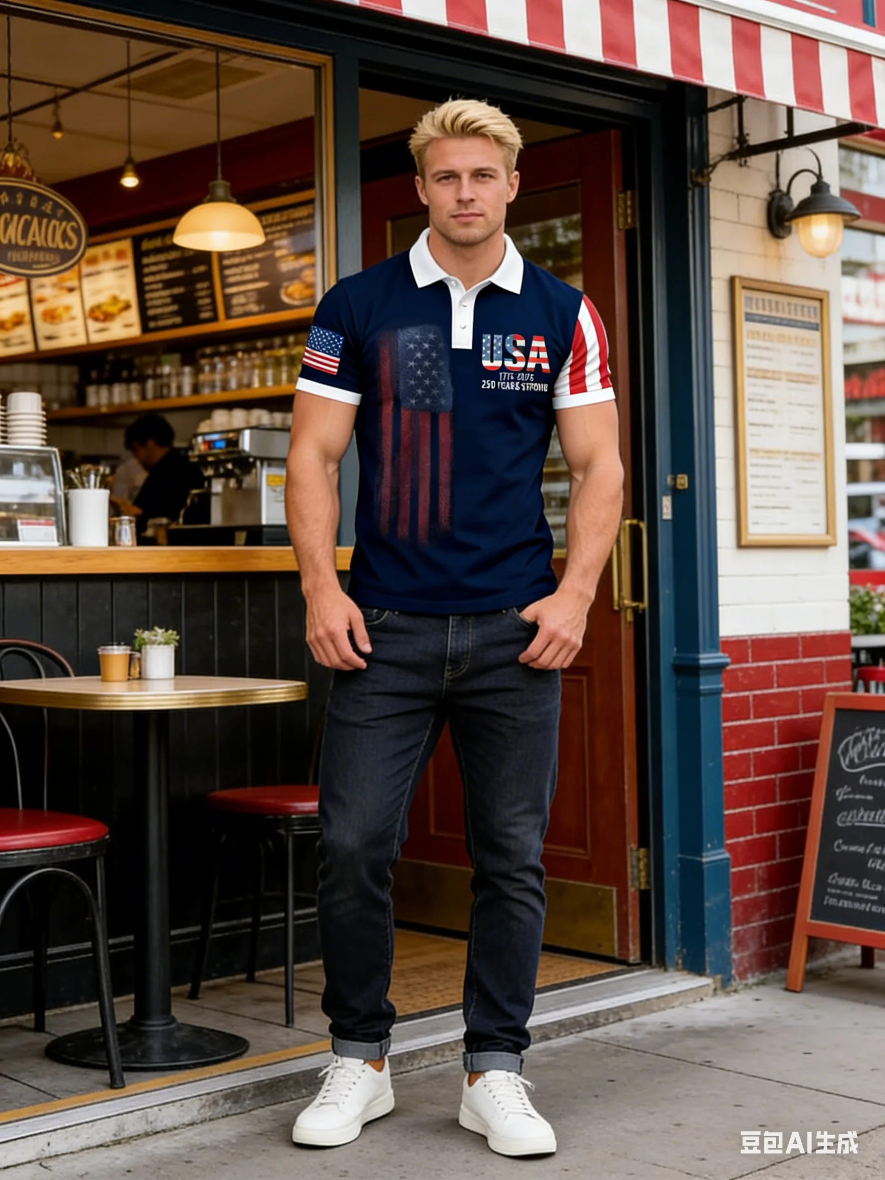 

Trendy Patriotic USA 250th Anniversary Polo Shirt Men 3D Print Brush Stroke USA Flag Short Sleeve Casual Top for Independence