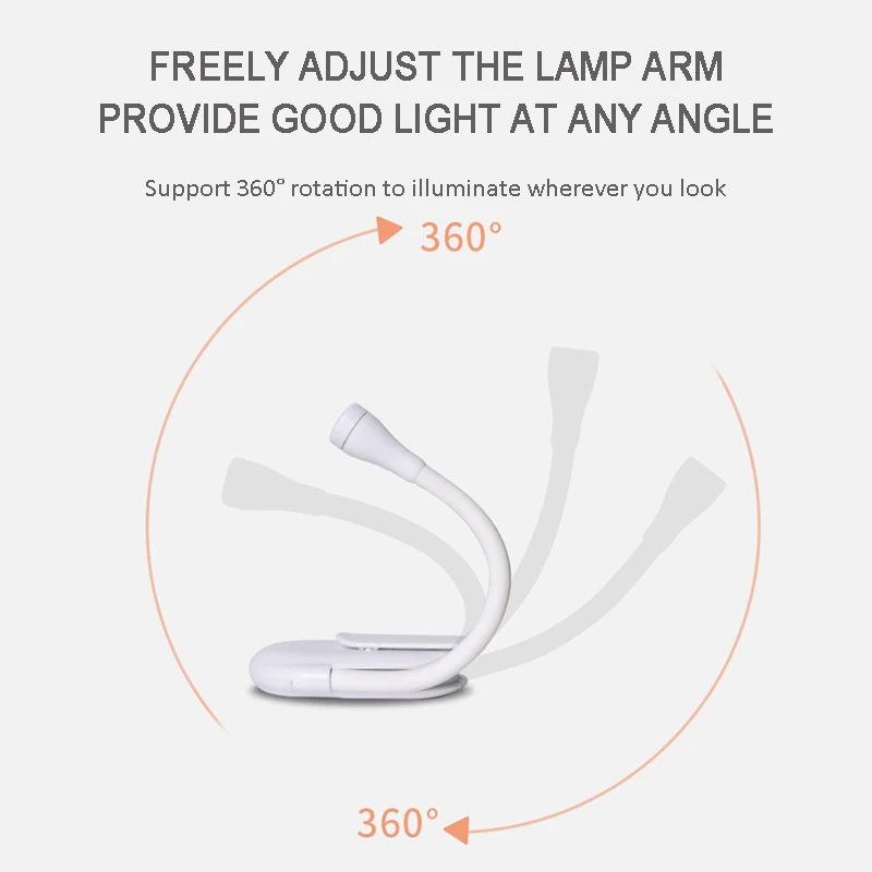 LED Book Lights Rechargeable Night Light Adjustable Mini Clip Study Desk Lamp Eye Protection Reading Lamp Travel Bedroom 1/2Pcs