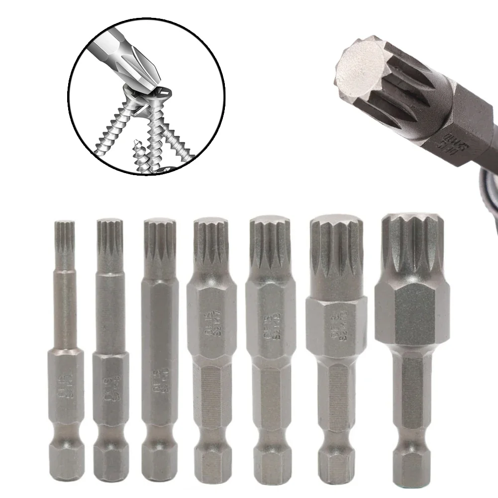 7Pcs/Set 50mm 12 Point Torx Screwdriver Bits 6.35mm Hex Shank Magnetic Alloy Steel Screwdriver Bit M 4 M5 M6 M7 M8 M10 M 12