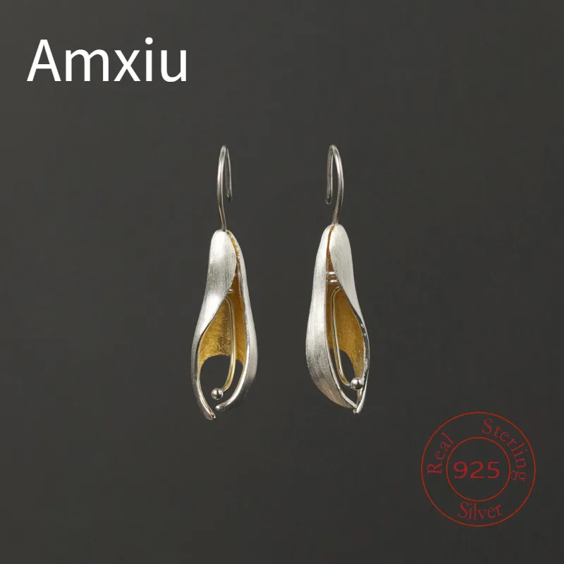 Amxiu Pure Silver 925 Handmade Abstract Flower Earrings,  with a Sense of Sophistication and Artistic