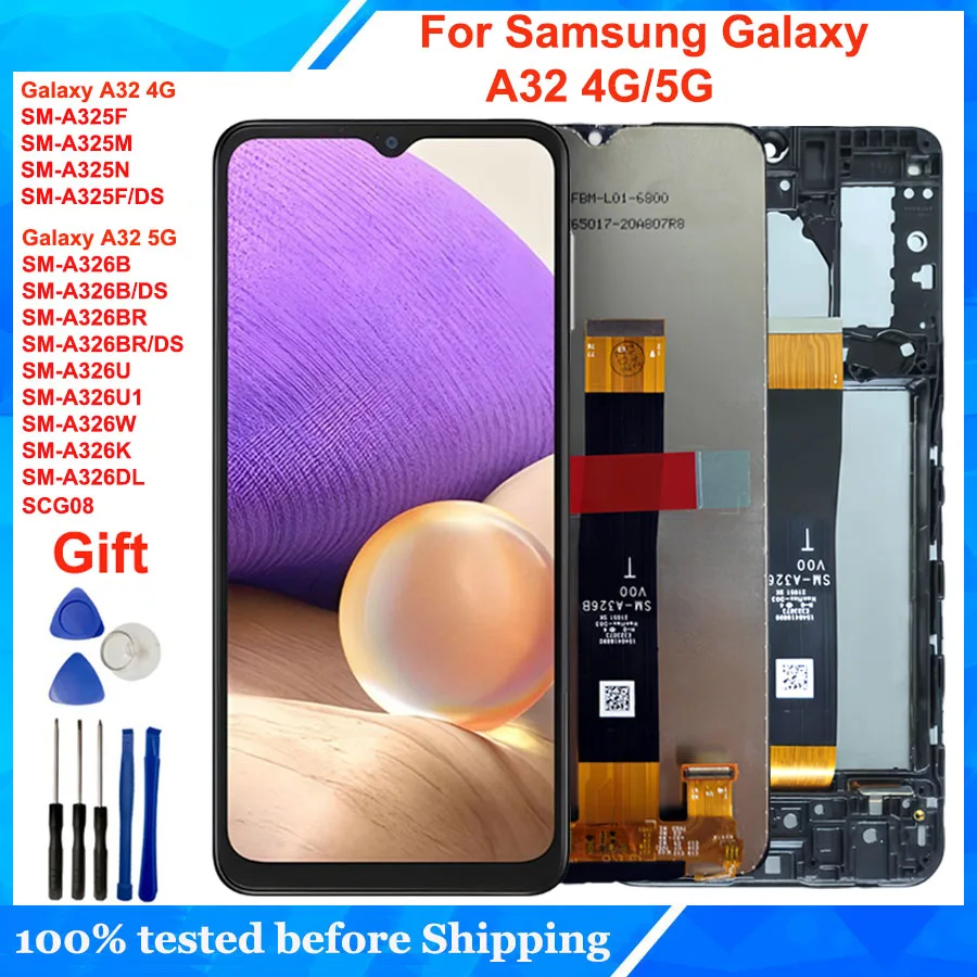 Сменный дигитайзер сенсорного экрана A325F A326B в сборе для Samsung Galaxy A32 4G/5G, ЖК-дисплей с рамкой для телефона, аксессуар для дисплея