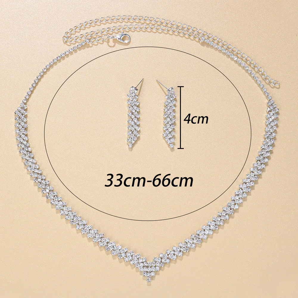 BLIJERY Celebrity Rhinestones Crystal Bridal Jewelry for Women V Shape Choker Necklace Earrings Sets Fashion Wedding Jewelry Set