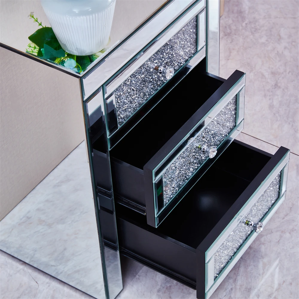 Luxury Tables Drawer Crystal Diamond Bedside Table Bedroom Furniture with 3 Drawers Bedside Table