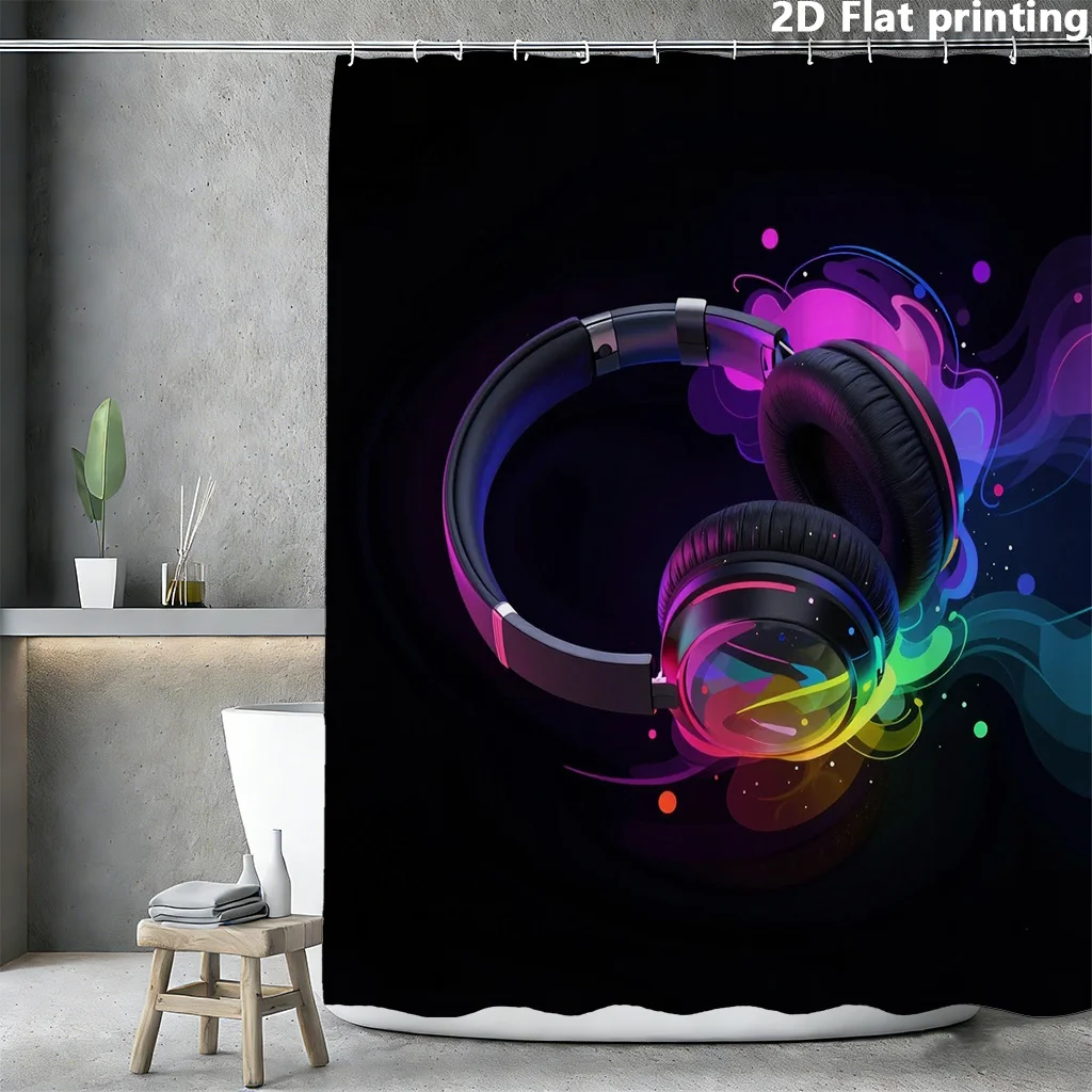 

Printing Curtain Shower Headphones with Colorful Neon Waves Suitable for Multiple Scenes And Home Environments