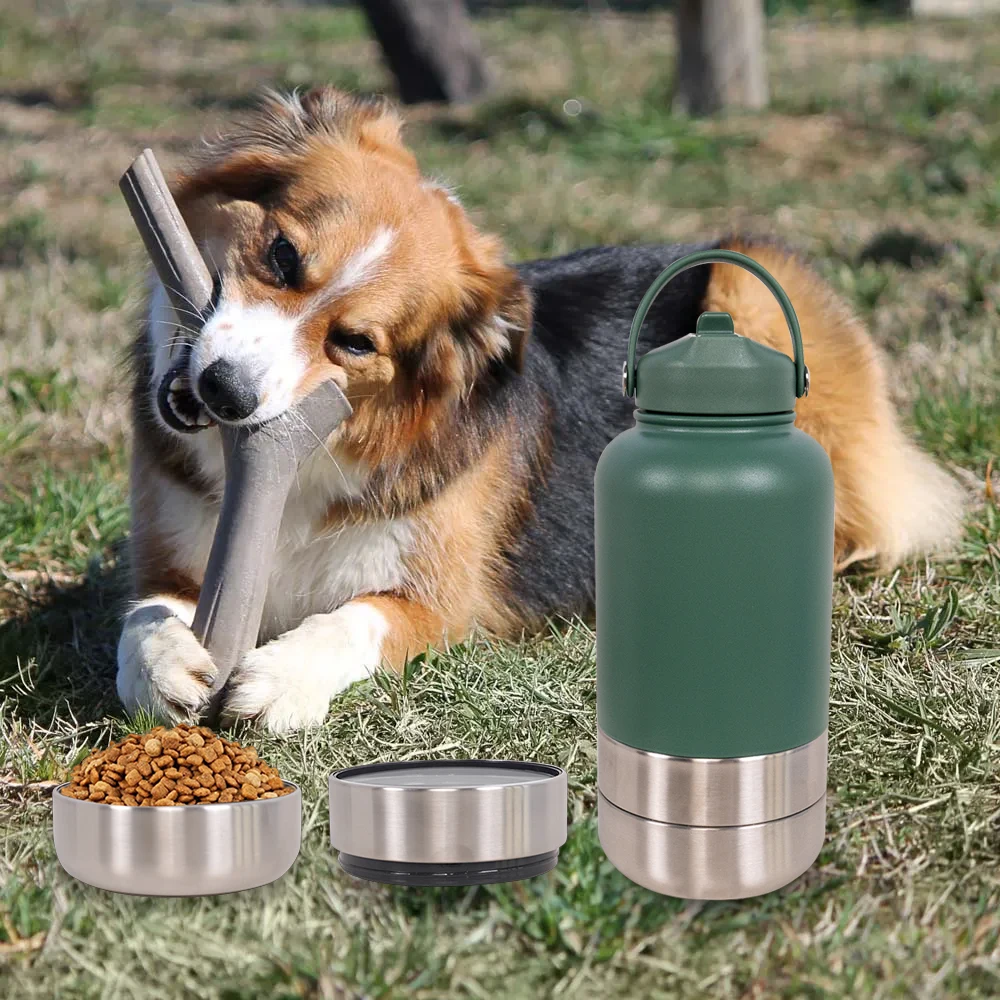 

Manufacturer Wholesale Stainless Steel Travel Portbale Detachable Dog Water Food Bottle