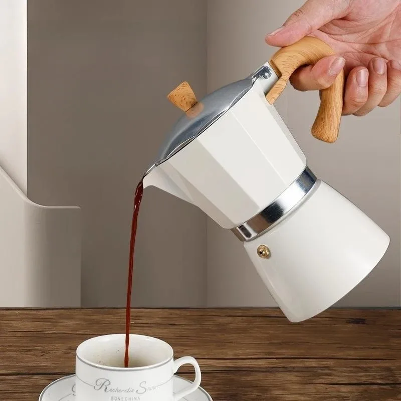 D2 150ml Vintage Wooden Handle Espresso Maker Moka Pot Classic Italian Cafe Tools Kitchen Cafe Accessories Coffee Mug Supplies
