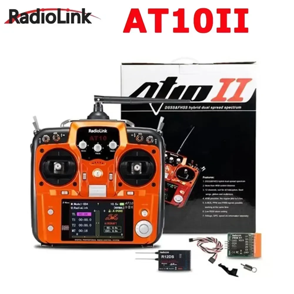 Radiolink AT10 II 2.4GHz เครื่องส่งสัญญาณ RC 10CH พร้อมตัวรับสัญญาณ R12DS โมดูลคืนแรงดัน PRM-01สำหรับโดรน RC คงที่ปีก