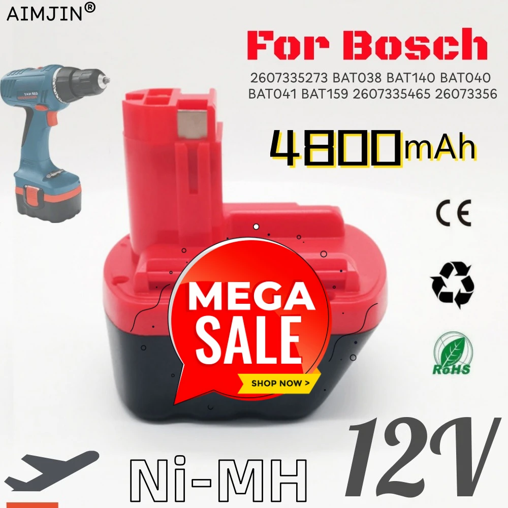 Batería de destornillador Ni-MH de 4800mAh para herramienta eléctrica Bosch de 12V, batería reemplazable D-70745 PSR 1200 GSR 12-2 PSR 12 / 2607335273