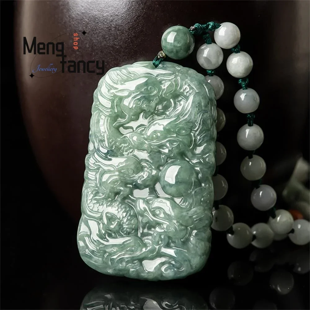 Natural A-Goods Jadeite Icy Nine Dragons To Protect The Lord Zodiac Pendant Exquisite Engraver Best Selling Fashion Fine Jewelry