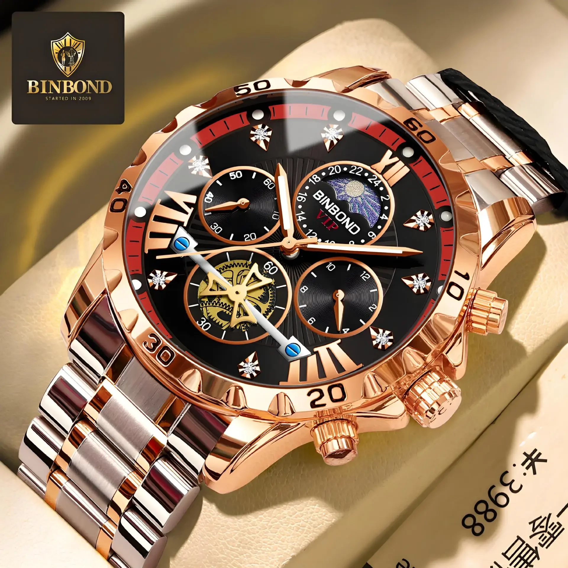 

Binbang genuine BINBOND men's quartz watch high-end business luminous waterproof flywheel