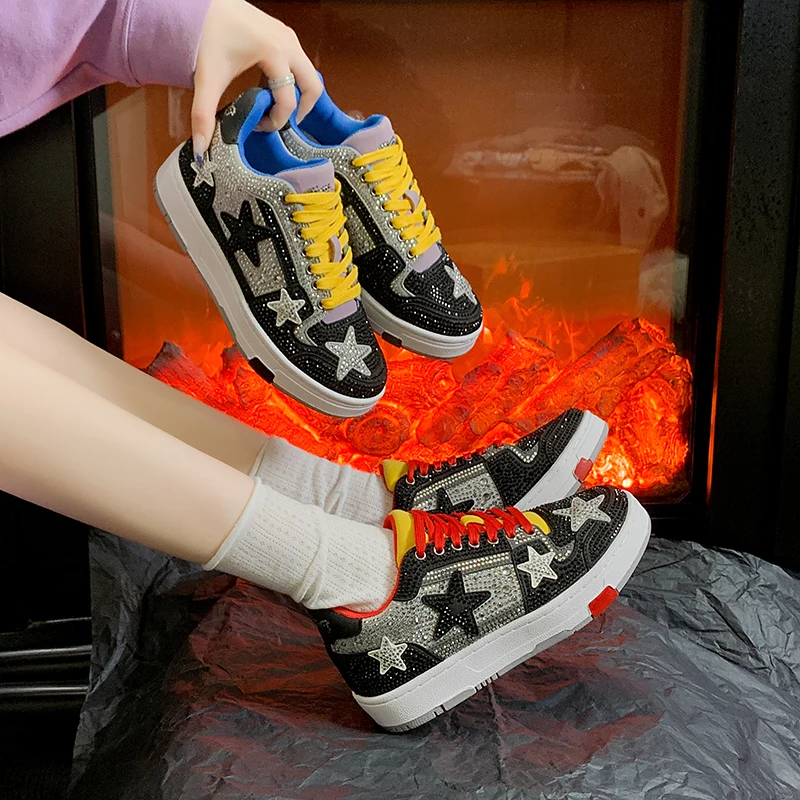 

Осенняя женская обувь с градиентом цвета и бриллиантами, модные роскошные кроссовки на платформе, дизайнерские повседневные туфли на плоской подошве, Zapatos De Mujer