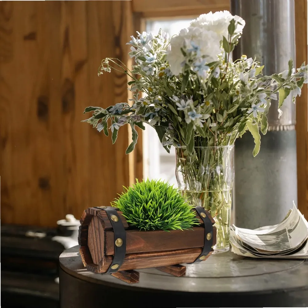 1Pcs Durable Solid Wood Flower Box Vintage Style Bucket Outdoor Succulent Planter Flower Pot Balcony Garden Decor