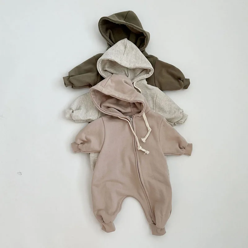 Korean Style Baby Boys Girls Jumpsuit Cotton Long Sleeve Hooded Infant Baby Girls Boys Rompers Spring Autumn Baby Clothes