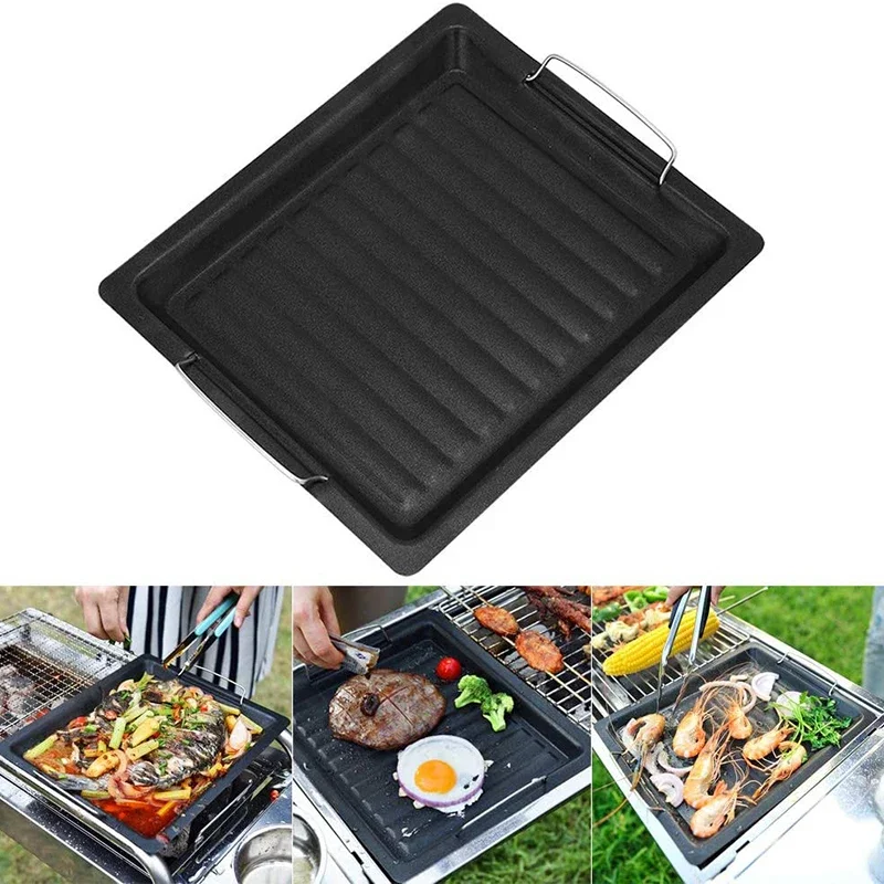 

BBQ Grill Plate Pan Grill Pan Cooking Reversible Cast Iron Pizza Plate Gas Grill Accessories Outdoor Camping