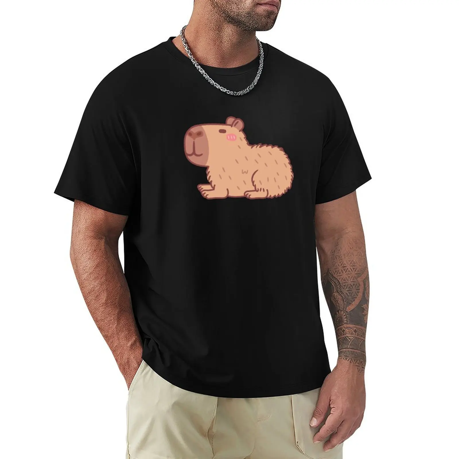 

Cute Resting Capybara T-Shirt Basic Solid Color Short Sleeve Cotton Top