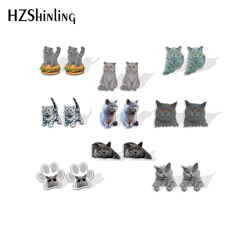 2022 New British Shorthair Cat Stud Earring Lovely Cats Acrylic Resin Earrings Epoxy Handmade Jewelry Gifts Friends