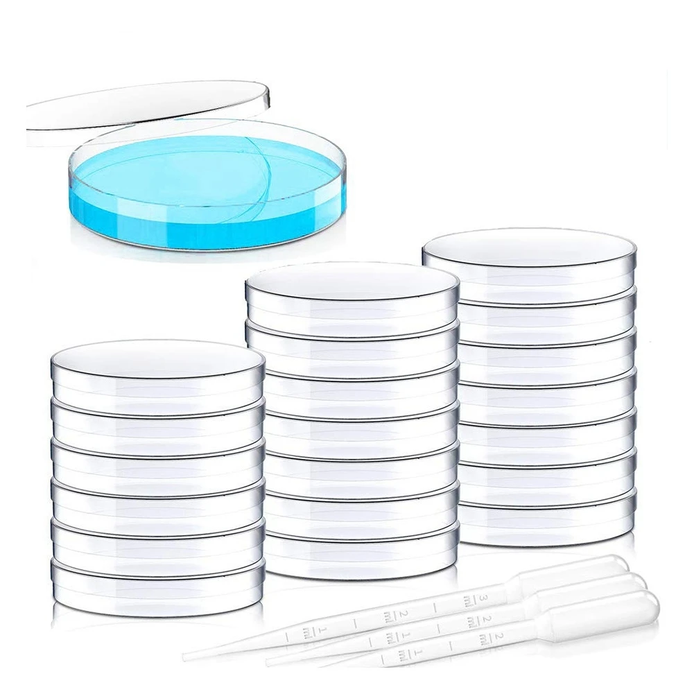 20PCS Sterile Petri Dishes with Lid, 90Mm Dia X 15Mm Deep with 10 2Ml Transfer Pipettes and 10 3Ml Transfer Pipettes