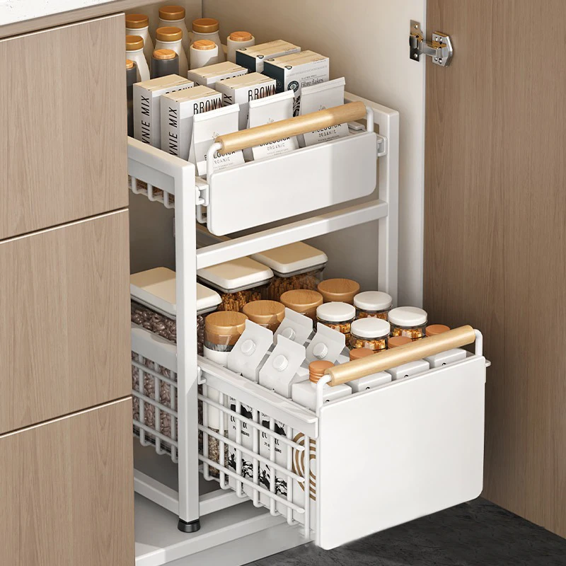 Under Sink Organizer Rack, 1 ou 2 Tier Basket Drawer, Metal Prateleira para Banheiro ou Cozinha