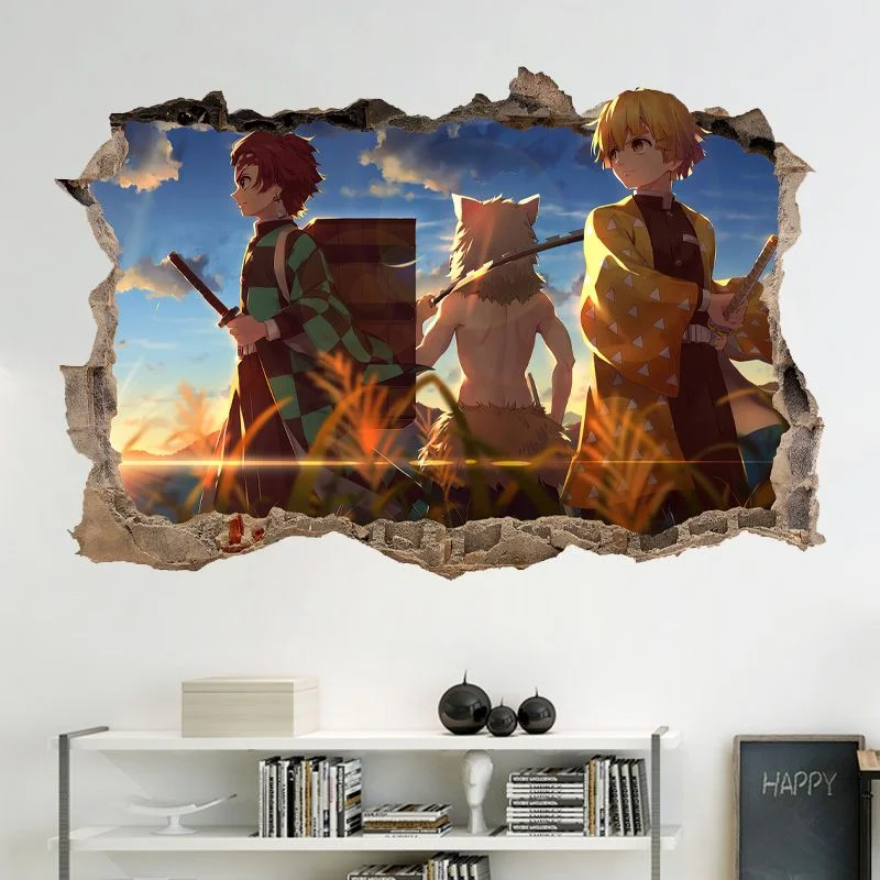 Demon Slayer Anime Tanjirou Adesivi effetto parete incrinati Decorazioni creative per carta da parati Shinobu Adesivi per poster dei cartoni animati Regali
