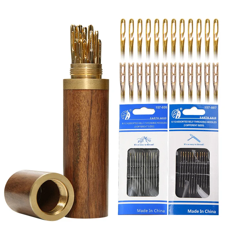 

48/12Pcs Blind Sewing Needles Elderly Big Hole Stainless Steel Self Threading Needles Hand Sewing Embroidery Needle Accessories
