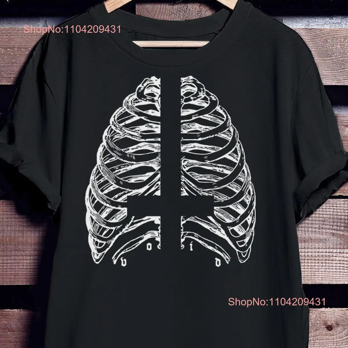 Caged Cross T Shirt Sizes S 3XL print goth tee inverted top clothes ribcage horror gothic long or short sleeves