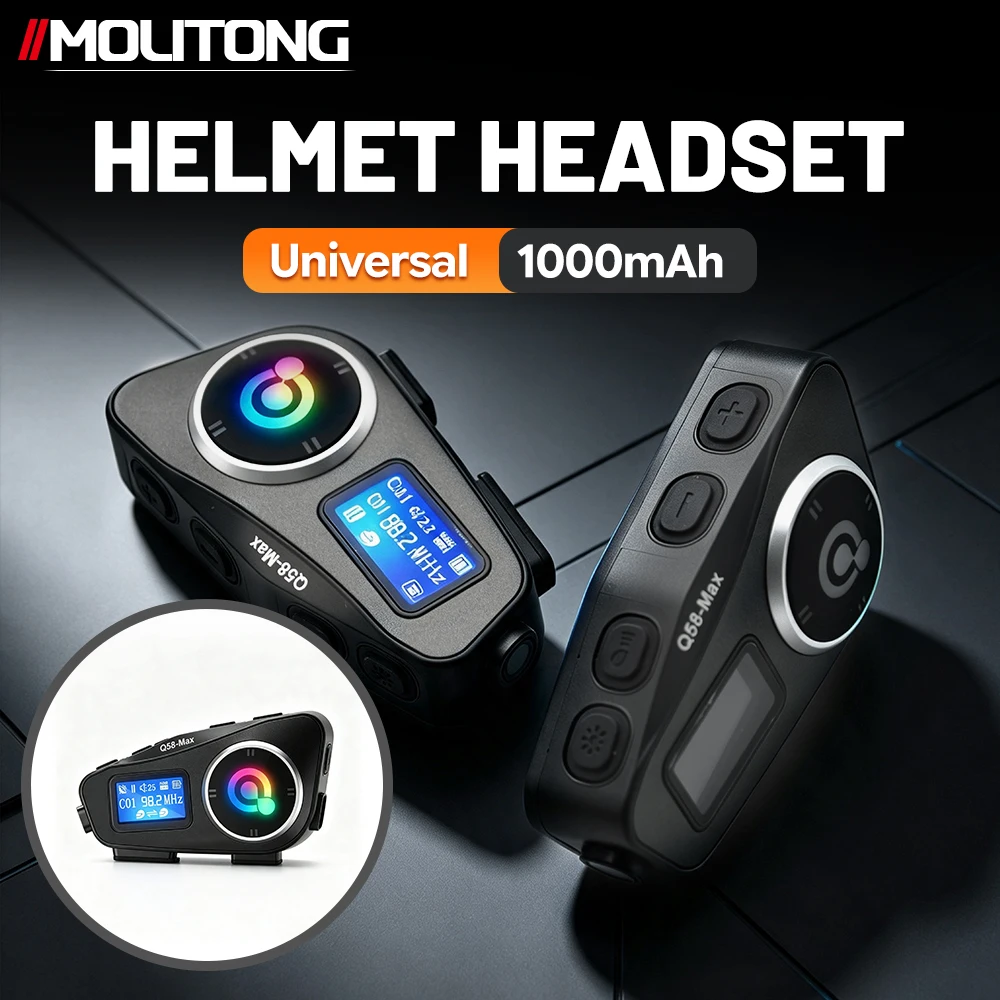 Q58 Motorcycle Helmet Intercom, Wireless Bluetooth Headset, Built‑in LCD Display, FM Walkie‑Talkie, IP65 Moto Waterproof