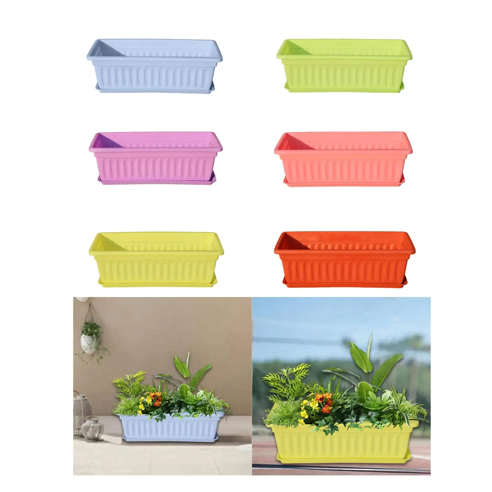 Flower Pot Window Box Planter Vegetable Planting Box Vegetable Outdoor Indoor with Saucers Decoration for Fence Office Garden