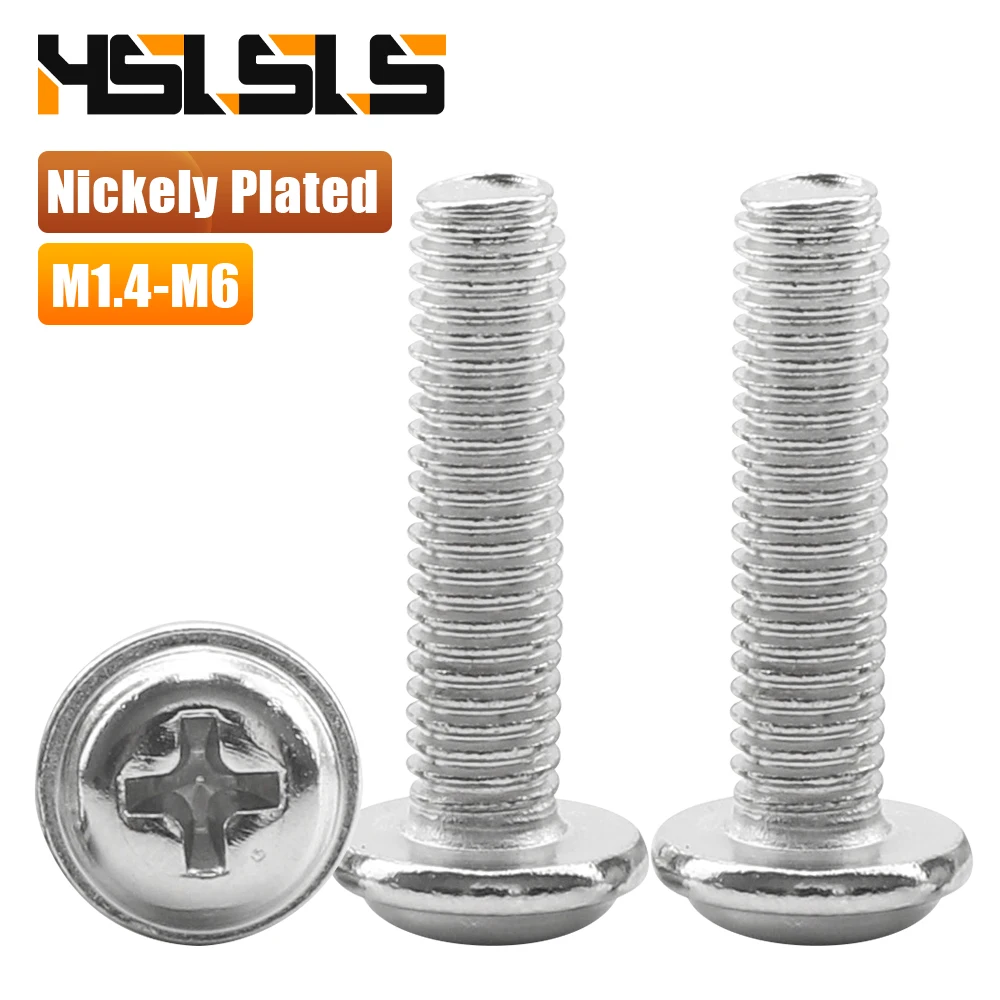 M1.4 M1.7 M2 M2.5 M3 M4 M5 M6 Phillips Pan Round Head with Washer Padded Machine Screw Nickel Plated PWM Cross Collar Screw