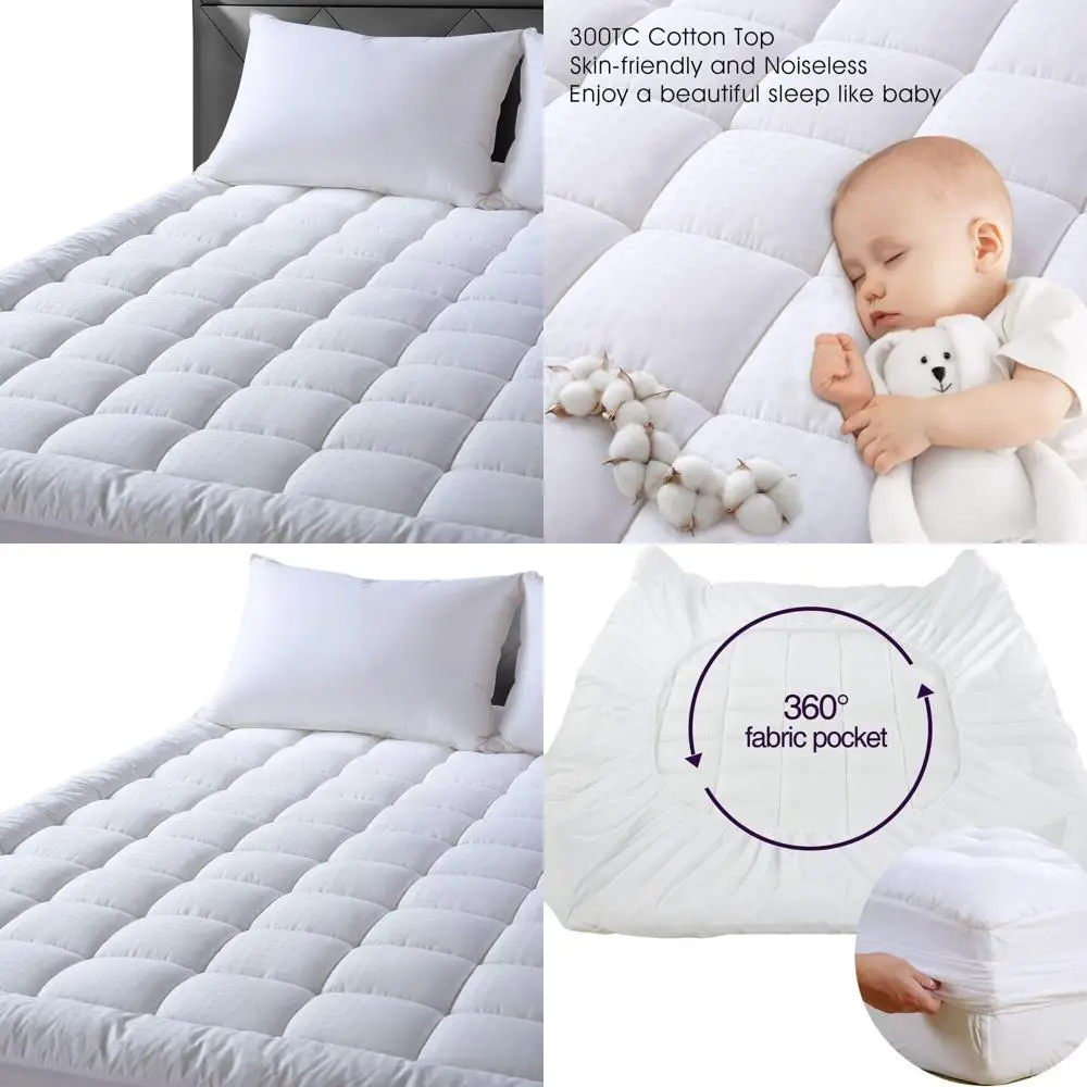 

Cotton Pillow Top Mattress Topper - Cooling Quilted Protector for RV Short Queen Bed, 60x75, 8-21 Pocket